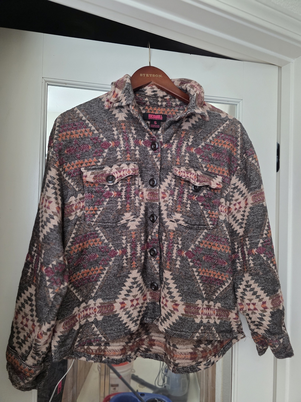Pink & Gray Aztec Patterned Utility Jacket